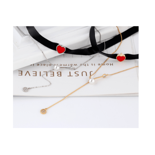 USUPSO สร้อยคอ Korea heart Pearl สีดำ