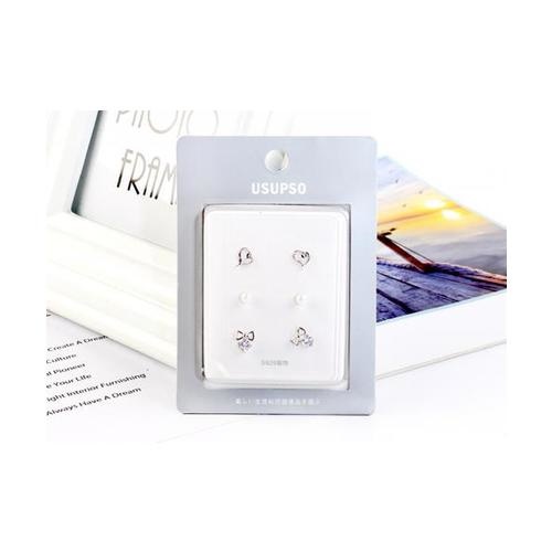 USUPSO ต่างหูเงิน 925 pearl bow 3 คู่ - สีโครเมี่ยม
