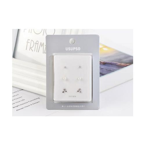 USUPSO ต่างหูเงิน 925 Mini Five Star 3 คู่ - สีโครเมี่ยม