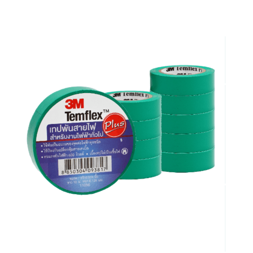 3M เทปพันสายไฟ 3/4นิ้วx10ฟุต #1512 รุ่น TEMFLEX PLUS สีเขียว