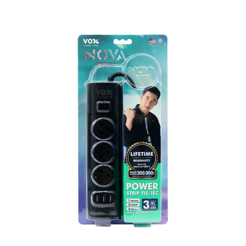 VOX รางปลั๊กไฟว็อกซ์โนวา 3 ช่อง 1 สวิตซ์ 3USB 3 เมตร สีดำ