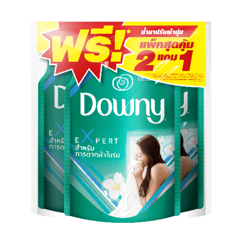 DOWNY น้ำยาปรับผ้านุ่ม สูตรตากในร่ม แบบเติม ขนาด 490  มล. สีเขียว (แพ็ค 2 แถม 1)