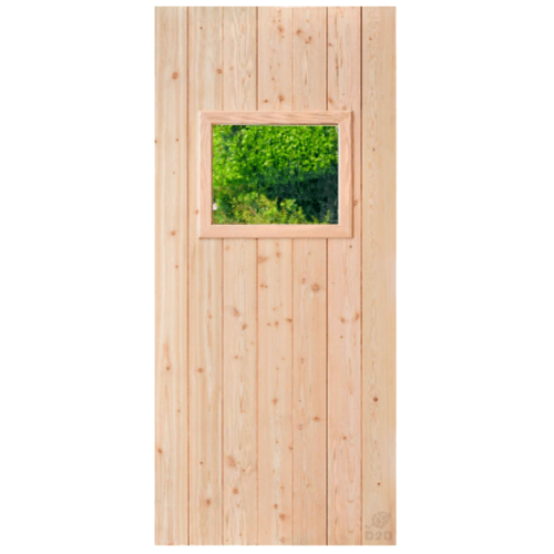 D2D ประตูไม้ดักลาสเฟอร์ บานทึบเจาะช่องกระจก Eco Pine-111 70x180ซม.