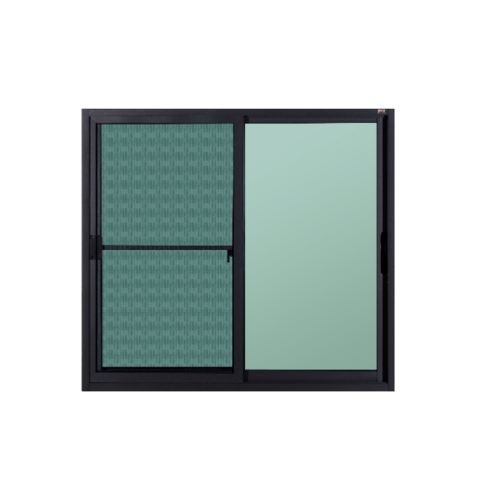 A PLUS SAHARA หน้าต่างอะลูมิเนียม บานเลือน SS SR-001 120x110ซม. สีเทาเข้ม พร้อมมุ้ง