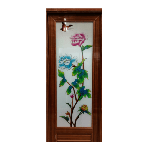 Wellingtan ประตูพีวีซี พิมพ์ลายดอกโบตั๋น ขนาด 70x200cm. สีเชอรี่ INKJT-003