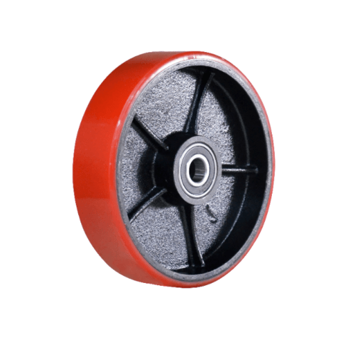 ล้อรถยกลาก - ล้อ PU แกนเหล็กหล่อ พร้อมลูกปืน PU-Big Wheel แดง-ดำ