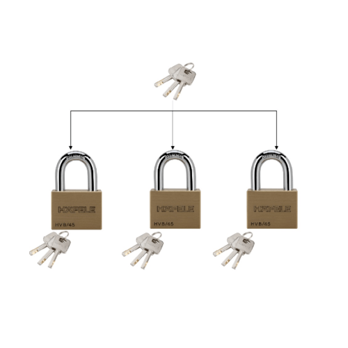 HAFELE กุญแจล็อคสายยูทองเหลืองมาสเตอร์คีย์ 482.01.986 ขนาด 45มม.(3 ชิ้น/แพ็ค)