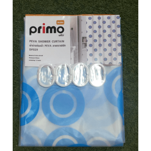 Primo ผ้าม่านห้องน้ำ PEVA ลายกราฟฟิก รุ่น DF029 ขนาด 180x180 ซม. สีฟ้า