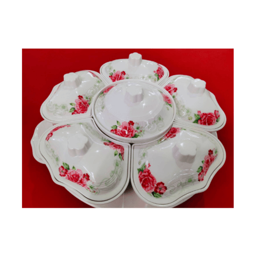 ឈុតចាន Melamine Rose ស៊េរី 6207 ឆ្នូតផ្កាពណ៌សក្រហម