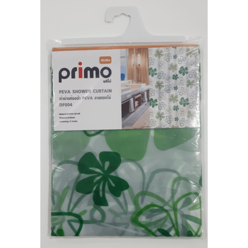 Primo ผ้าม่านห้องน้ำ PEVA ลายดอกไม้ รุ่น DF004 ขนาด 180x180 ซม. สีเขียว