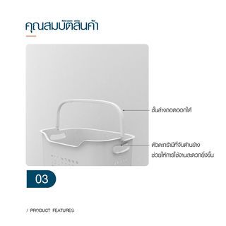 SAKU ตะกร้าผ้าพลาสติกล้อเลื่อน 3ชั้น K998-4A ขนาด 35×44×100 ซม. สีขาว