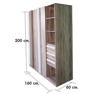 DELICATO ตู้เสื้อผ้า 3 บานเปิด รุ่น อปาเช่ ขนาด 160x60x200 ซม. สีทูโทนน้ำตาล/ขาว