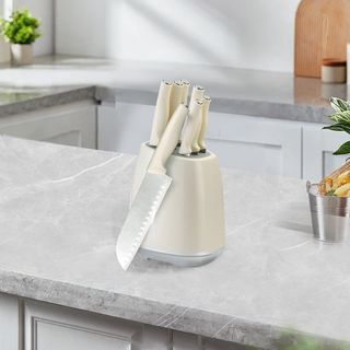 KOSCH ชุดมีดพร้อมที่เสียบ (7 ชิ้น/ชุด) LUMA สีครีม