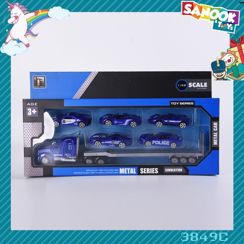 TOYS ของเล่นชุดรถพ่วงแท๊กซี่สนุก บรรจุ6คัน สีเหลือง คละแบบ#3849C (12x4x38ซม.)