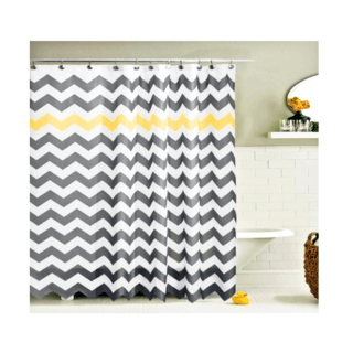 Primo ม่านห้องน้ำโพลีเอสเตอร์ ลายกราฟฟิกคาดเหลือง รุ่น DDF001-YL ขนาด 180x180 ซม. สีเทา