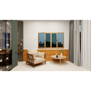 WELLINGTAN หน้าต่างอลูมิเนียมบานเลื่อน N-AWG1811-4P 180x110CM สีไม้ พร้อมมุ้ง