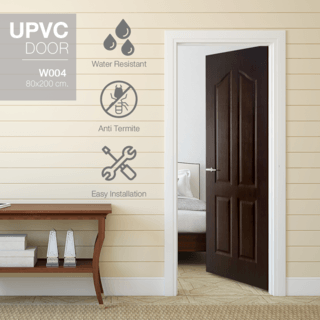 WELLINGTAN ประตูภายใน UPVC บานทึบ 4 ฟักปีกนก รุ่น UPVC-W004 ขนาด 80x200 ซม. สี Black wenge