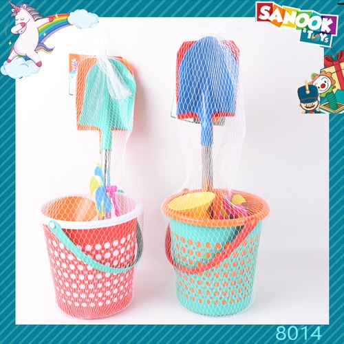 TOYS ของเล่นชุดถังตักทรายพร้อมอุปกรณ์ 8ชิ้น#8014 ขนาด 23x57 ซม.