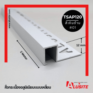 Alusite คิ้วอลูมิเนียมแบบเหลี่ยม 12 มม. ยาว 2 เมตร รุ่น TSAP120 สีีเงินด้าน