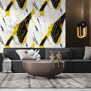 GREAT WOOD บอร์ด SPC ลายหินอ่อนเคลือบ UV รุ่นJF122025-UV-LJ80003T Size122x244x0.25cm. ลายดำริ้วทอง