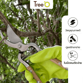 Tree O กรรไกรตัดกิ่งสแตนเลสด้ามไม้ รุ่นGP2124ขนาด10นิ้ว สีไม้