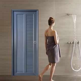 WELLINGTAN ประตูUPVC พร้อมวงกบบานพับ WK-P026 70x200ซม. สีเทา (ไม่เจาะลูกบิด)