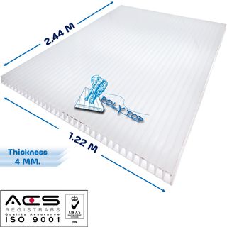 POLYTOP แผ่นโพลีคาร์บอเนต หนา 4มม. ขนาด 1.22 x 2.44 เมตร สีขาว
