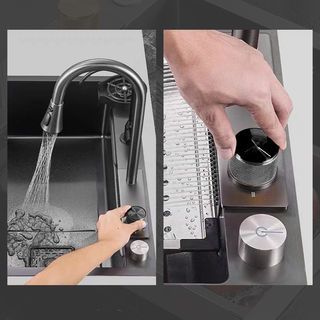 KOCH KITCHEN อ่างล้างจานฝังบน 1 หลุมไม่มีที่พัก 304SS 75x46x22 ซม. MARTIN สีดำพรีเมี่ยม