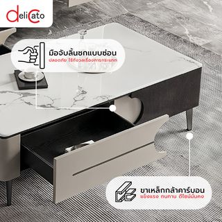 DELICATO โต๊ะกลางหน้าท็อปหินอ่อน รุ่น NOVA ขนาด 130x70x42 ซม. สีดำ-เทา 