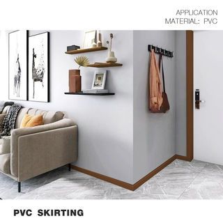 GREAT WOOD ไม้บัวล่าง PVC รุ่น SKG015 90×10×3000 มม. สีไม้สัก