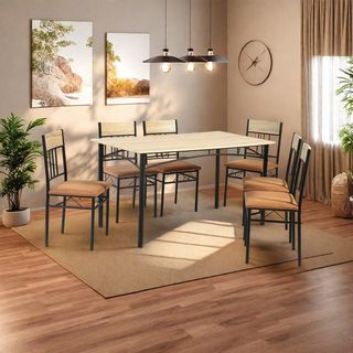 Delicato ชุดโต๊ะอาหาร 6 ที่นั่ง รุ่น Akira โต๊ะ:140X80X76ซม. เก้าอี้:42x44x85ซม. สีน้ำตาลเข้ม