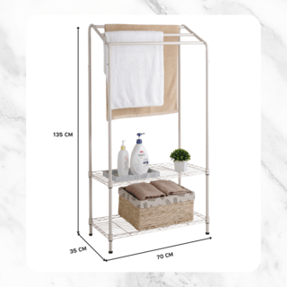 SAKU ราวพาดผ้าเหล็กพร้อมชั้นวาง 2 ชั้น FW-901372C ขนาด 70x35x135 ซม. สีเบจ