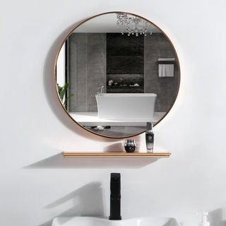 Nice ชุดกระจกอะลูมิเนียม ทรงกลม พร้อมถาด 60X60 ซม. รุ่น แองเจล่า-โกล สีทอง