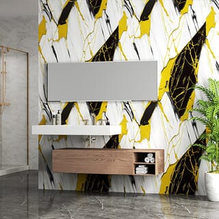 GREAT WOOD บอร์ด SPC ลายหินอ่อนเคลือบ UV รุ่นJF122025-UV-LJ80003T Size122x244x0.25cm. ลายดำริ้วทอง