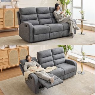 PULITO เก้าอี้พักผ่อน หนังสังเคราะห์ 3 ที่นั่ง รุ่น TADDEO ขนาด 200x94-161.5x102.5-82 ซม.  สีเทาเข้ม