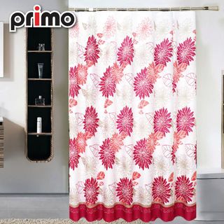 Primo ม่านห้องน้ำโพลีเอสเตอร์ ลายดอกไม้ รุ่น HST0368 ขนาด 180x180 ซม. สีแดง