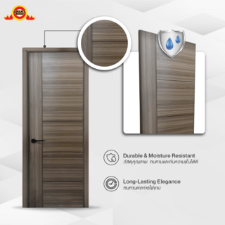 HOLZTUR ประตูปิดผิวเมลามีนเซาะร่อง 5เส้น ขนาด80x200ซม. สี Light Brown