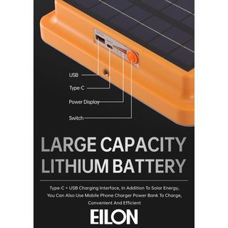 EILON สปอร์ตไลท์โซล่าร์เซลล์แบบพกพา พับได้ 100W รุ่น ESTD-100W-QB3065 แสง3สี+มีไฟสีแดงและน้ำเงิน