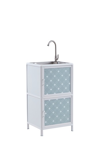 CROWN ตู้พร้อมซิงค์สเตนเลส 1 หลุมไม่มีที่พัก 40x46x84 ซม. ALANO-03 สีขาว