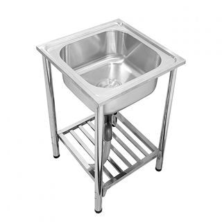 CROWN อ่างล้างจานพร้อมขาตั้ง 1 หลุมไม่มีที่พัก 50x50x77 ซม. SS1-5050 (1/2)