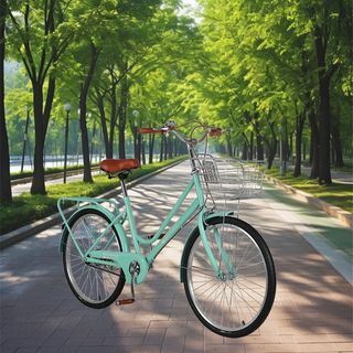 FORTEM จักรยานแม่บ้านตะกร้าเหล็ก รุ่น DAWN-07 ขนาด 24 นิ้ว สีเขียว (1/2)