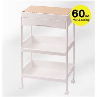 GOME ชั้นวางพลาสติกท็อปไม้ 3 ชั้น พร้อมถาดลิ้นชัก รุ่น GD680WH ขนาด 40X26X68 CM. สีขาว