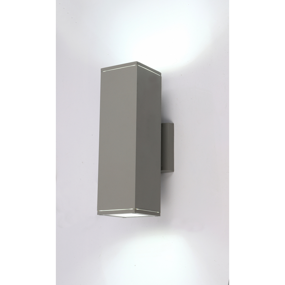 EILON โคมไฟติดผนังโมเดิร์น ทรงกระบอกสี่เหลี่ยม 2*E27 ขนาด 9x9x30cm IP65 รุ่น MVW026-D(G) สีเทา