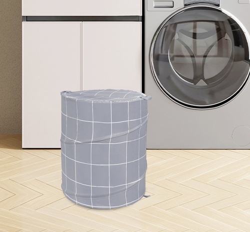Primo ตะกร้าผ้าโพลีเอสเตอร์ลายตาราง รุ่น สแควร์ 3XMYL-005 ขนาด 42x42x50 ซม. สีเทา