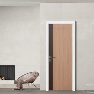 WELLINGTAN ประตูยูพีวีซีบานทึบเซาะร่อง UPVC-WEFU010-1 ขนาด 80x200ซม. สีทูโทน น้ำตาล-เบจ (เจาะลูกบิด)