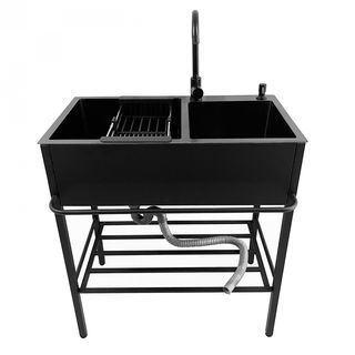 KOSCH อ่างล้างจานพร้อมขาตั้ง 2 หลุมไม่มีที่พัก 80x45x86 ซม. TRIXIE สีดำ (1/2)