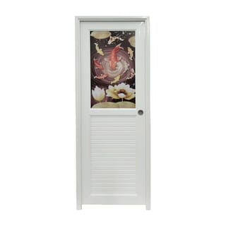 WELLINGTAN ประตูยูพีวีซีกระจกสกรีนลายปลาคาร์ฟ (แค่บาน) รุ่นJM-068 ขนาด 70x200ซม. สีขาว (เจาะลูกบิด)