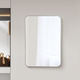 Nice ชุดกระจกอะลูมิเนียมทรงสี่เหลี่ยม 50x70 ซม. รุ่น คูปส์ 01-ซิลเวอร์ สีเงิน