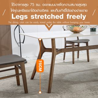 (1/6)DELICATO ชุดโต๊ะอาหารท็อปหินอ่อน 8 ที่นั่ง รุ่น Hinoki ขนาดโต๊ะ 90x180x75 ซม. ขนาดเก้าอี้ 46x55x76 ซม. สีขาว