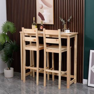 PULITO ชุดโต๊ะบาร์ 2 ที่นั่ง รุ่น CORAL โต๊ะ:110x40x100 ซม. เก้าอี้:41.5x41.5x110 ซม. สีไม้ธรรมชาติ 